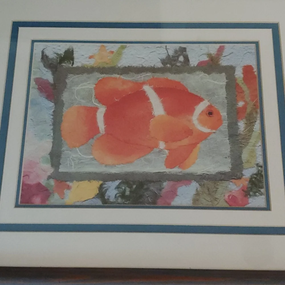 Vintage Framed Clownfish Print by Linn Done